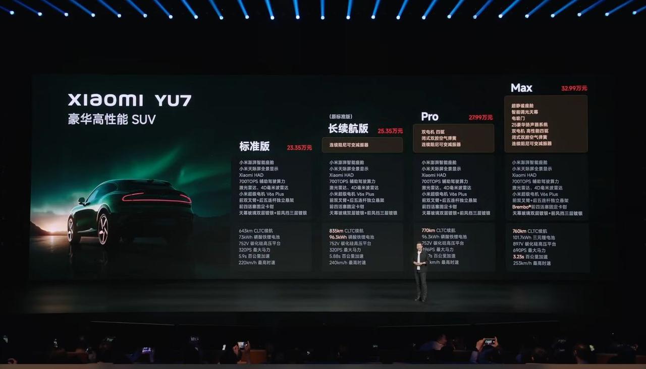 YU7标准版发布，起步价23.35万元！搭载73度磷酸铁锂电池，643公里续航日