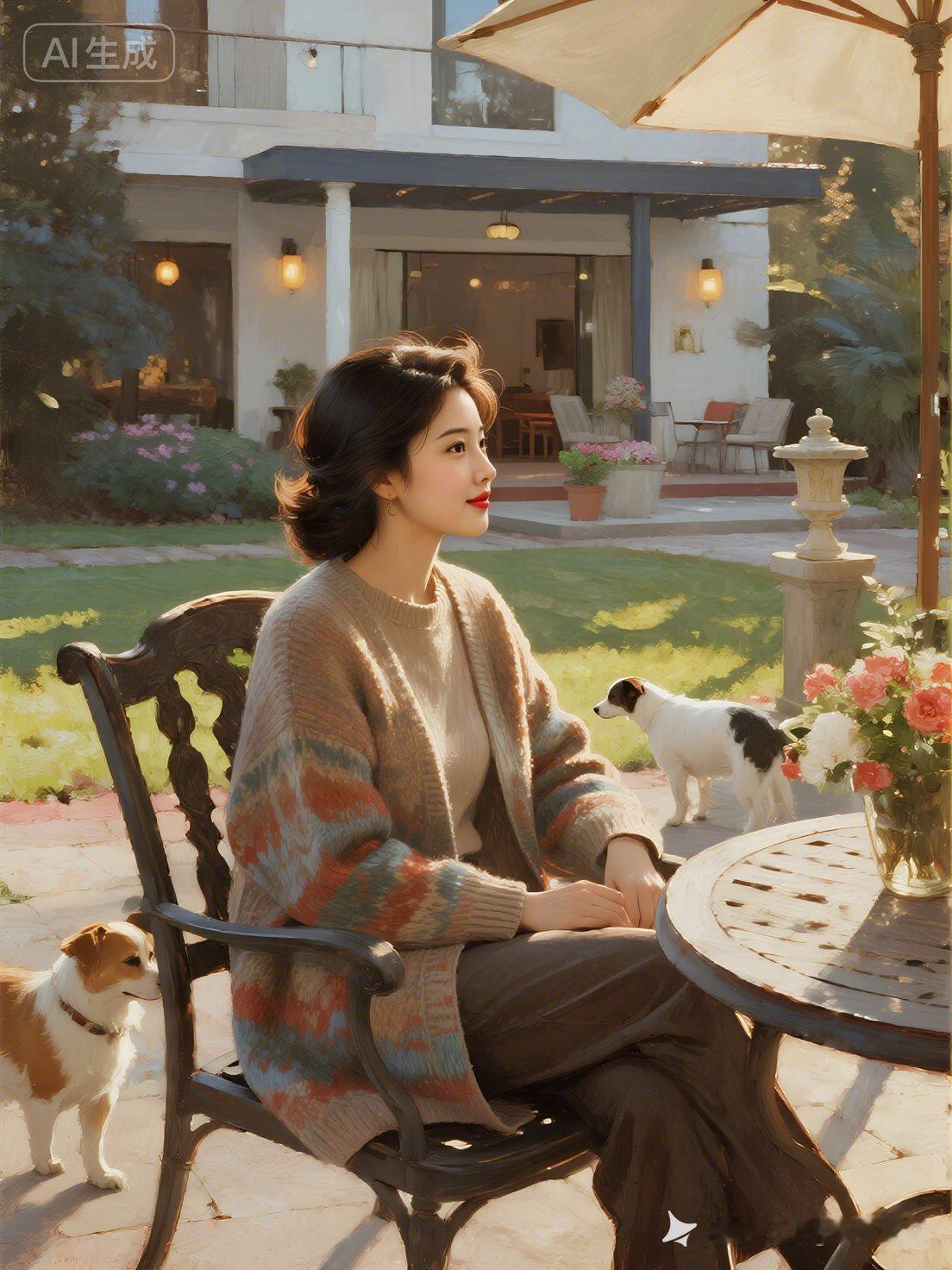 悠闲午后，与爱犬相伴，享受宁静时光。🌞🐾💐