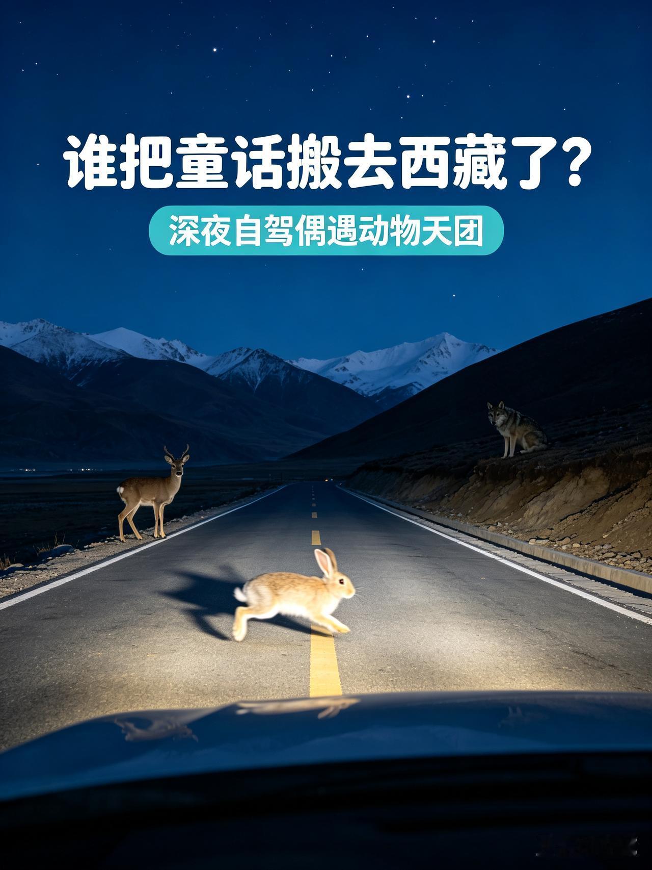 谁把童话搬进了西藏的深夜公路？近日，男子深夜在西藏自驾，一路偶遇“动物天团”。鹿
