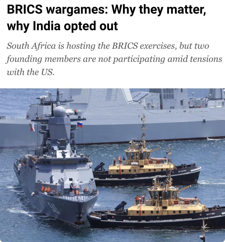 外媒：南非举办金砖国家（BRICS）联合海军演习，中国、俄罗斯、伊朗等国参与，印