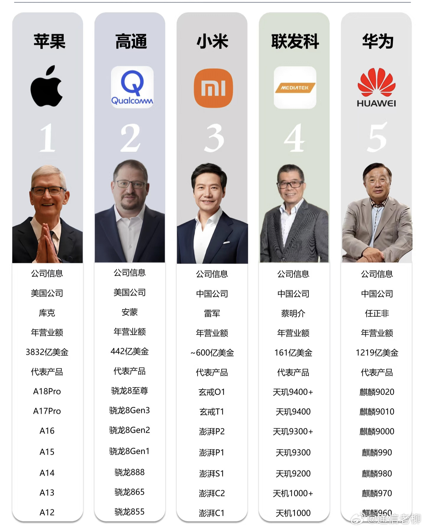 不出意外的话，未来全球的高端芯片市场，主要就是由这五家公司掌控了！​​​