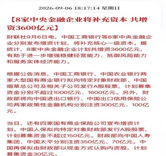 8家金融央企增资3600亿, 释放了什么信号?