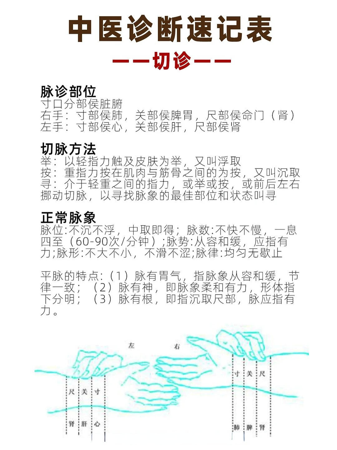 中医诊断速记表：切诊的方法详解国医的精诚力量