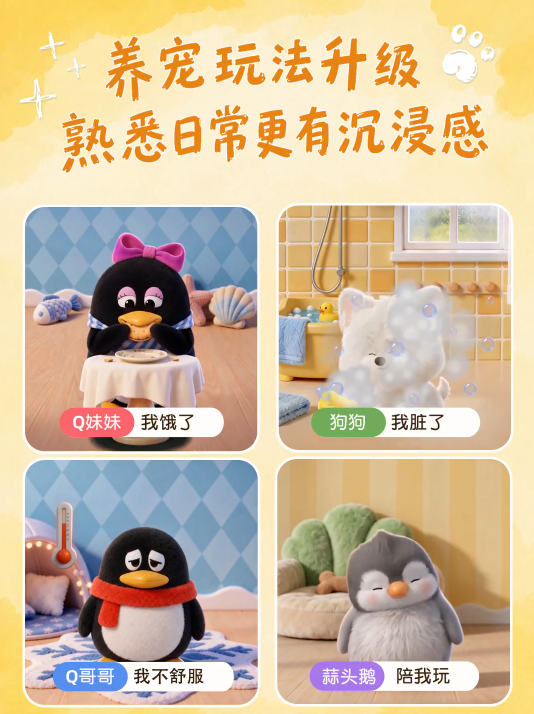 QQ宠物宣布回归, 资料显示, 新版QQ宠物全面3D化, 除企鹅外, 新增"狗狗"与"蒜头鹅"物种