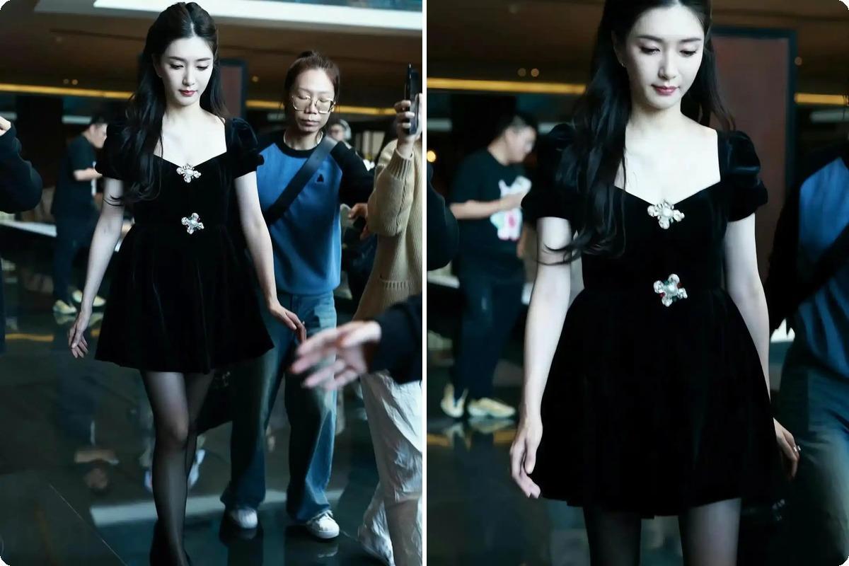 江疏影难得一见的黑丝袜造型美腿，怪不得胡歌顶不住