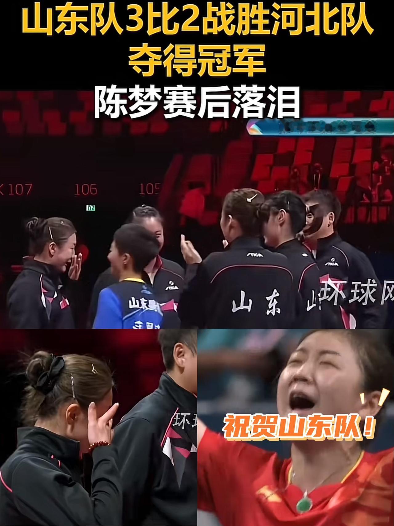 山东女团夺冠，陈梦忍不住哭了。比赛拖到决胜盘，压力给到了范思琪，但隔着屏