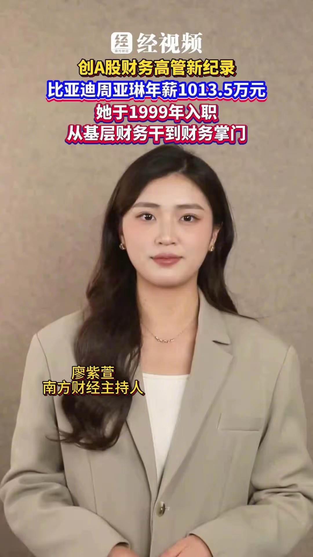 比亚迪财务总监年薪1013万元比亚迪2025年报出炉，高级副总裁兼财务总监周亚