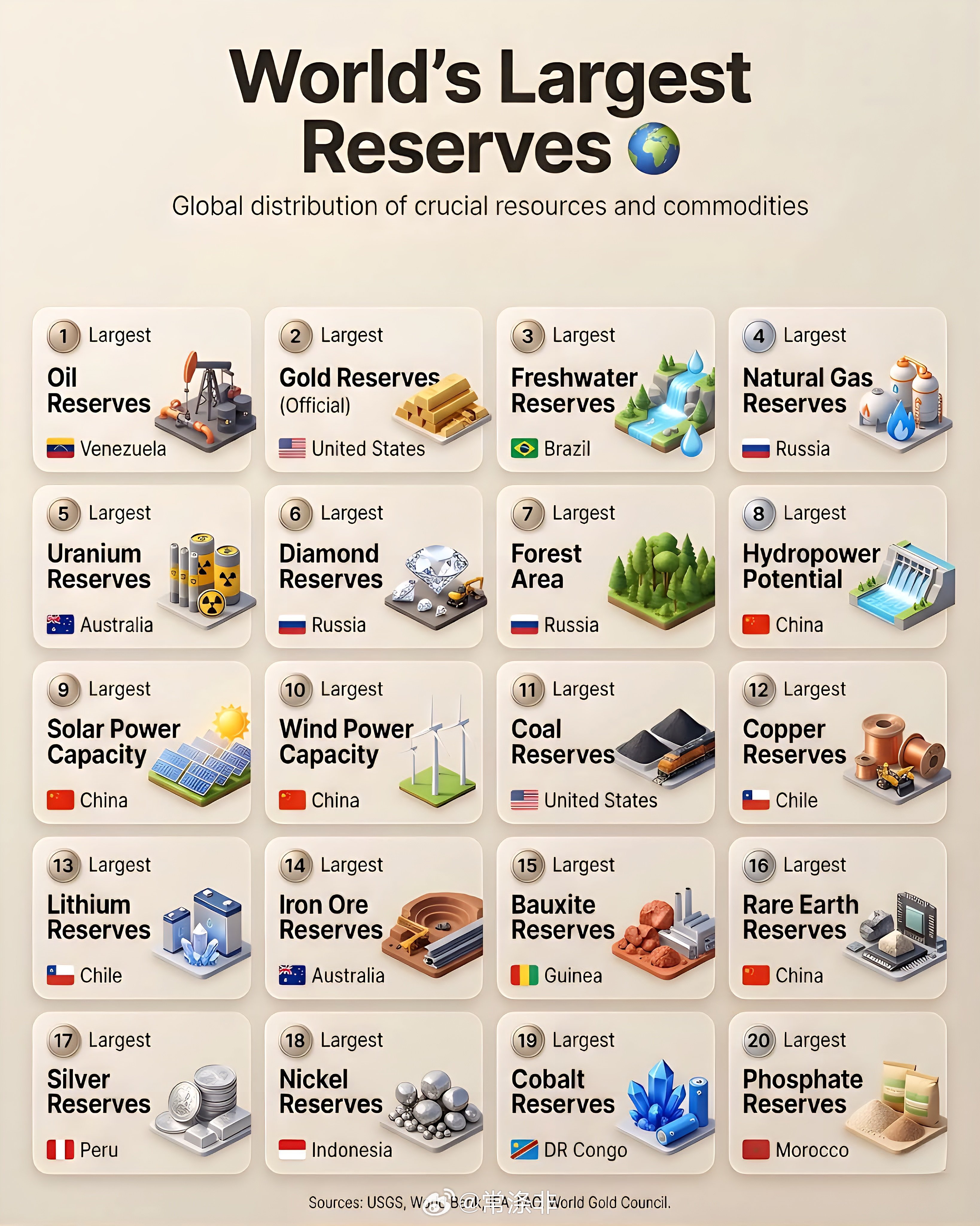 世界最大储量🌍1.委内瑞拉🇻🇪-石油储量最大2.美国🇺🇸-