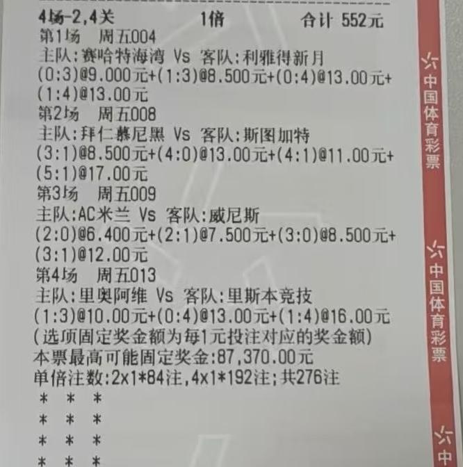 差了一个进球，这位老哥的40000多奖金就这么飞了，我看着都心疼！唯一值得欣慰