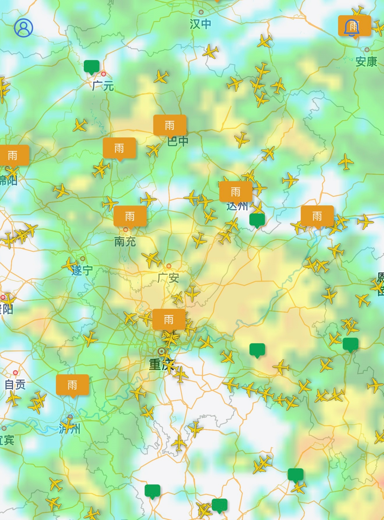 高考首日重庆中西部和东南部有大到暴雨此刻重庆的雨还挺大，你的航班开始绕绕绕飞了吗