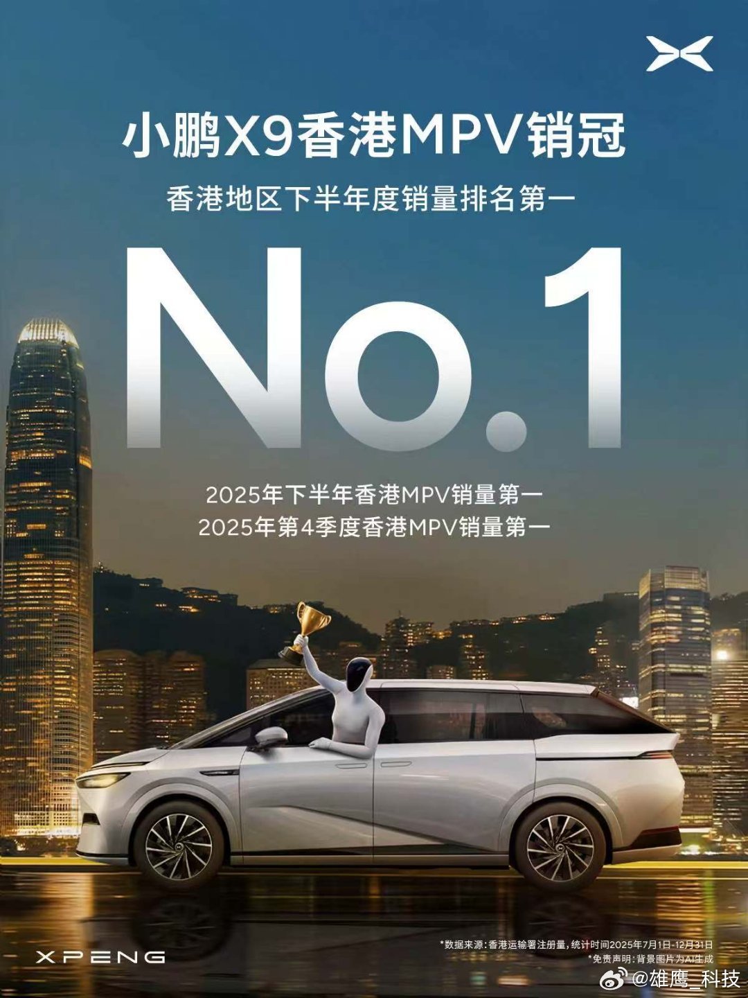 2025年小鹏X9表现惊艳！全球市场持续领跑，第四季度蝉联香港全品类MPV销量冠