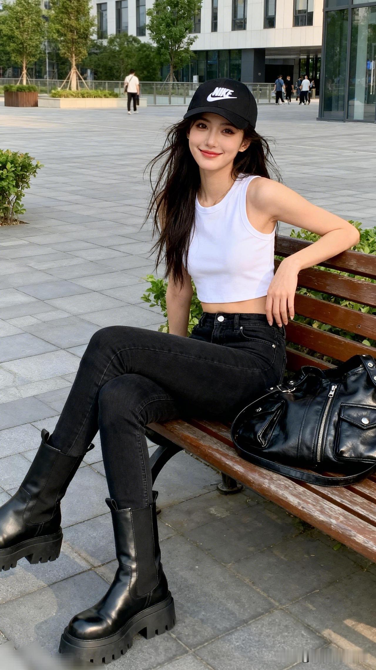 玉颜如花，倾国倾城，美不胜收！用镜头分享美好的生活都市街头穿搭指南，酷炫黑色靴