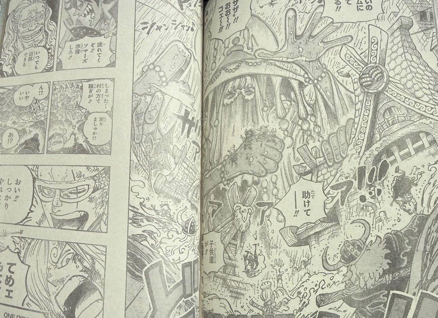 海贼王1182话情报图，“雨神”攻击艾尔巴夫巨人村！小孩子们又被抓走了...这
