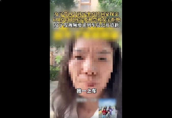 福建龙岩，一单亲妈妈独自带四个孩子坐高铁，她只买了自己的一张票，但是工作人员表示