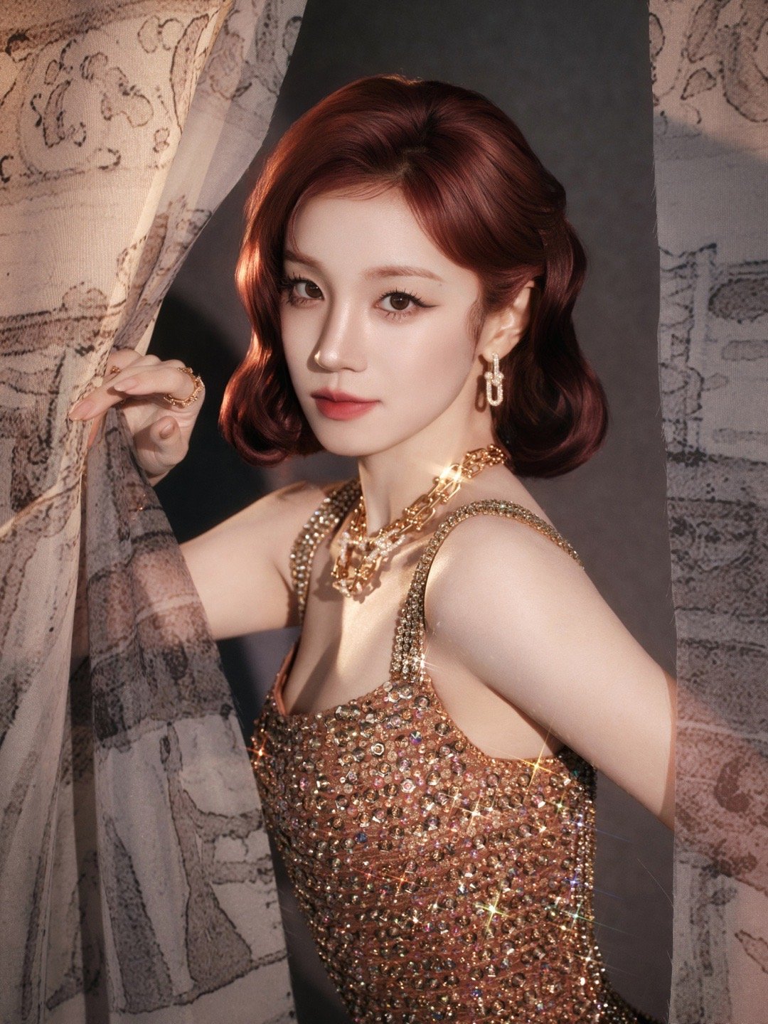 宋雨琦×Tiffany三里屯品牌大使雨琦一袭金色镶钻裙装搭配HardWea