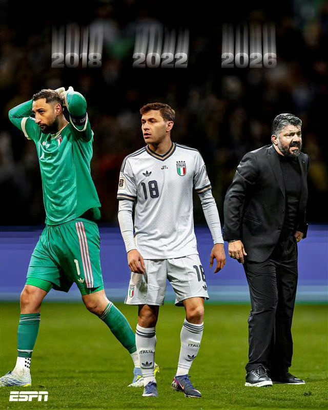 意大利连续三届无法进入世界杯。我都快忘了自己曾经是个狂热的意大利球迷了。🇮🇹