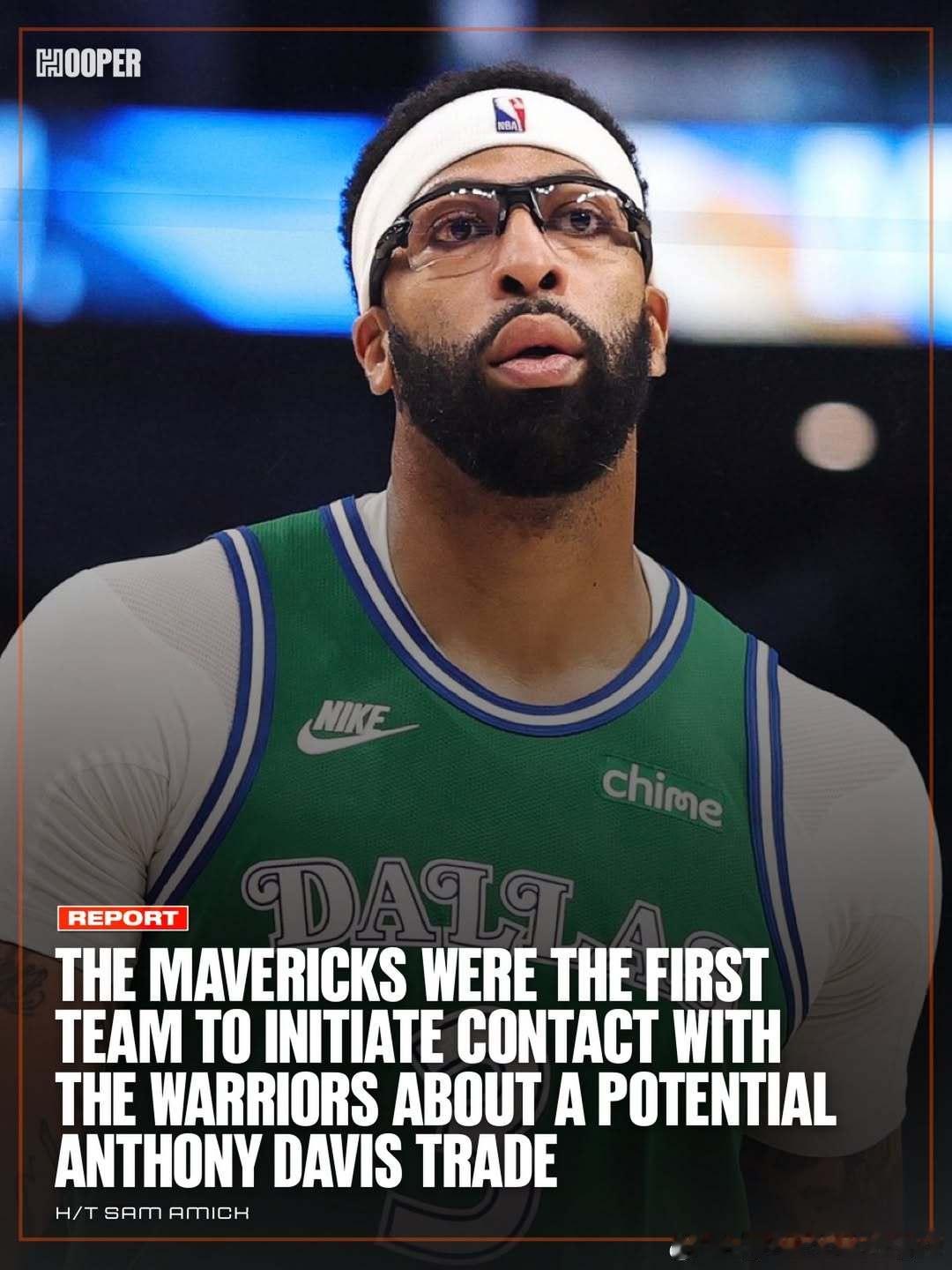 据SamAmick报道，独行侠率先就安东尼·戴维斯的潜在交易与勇士展开接触独行