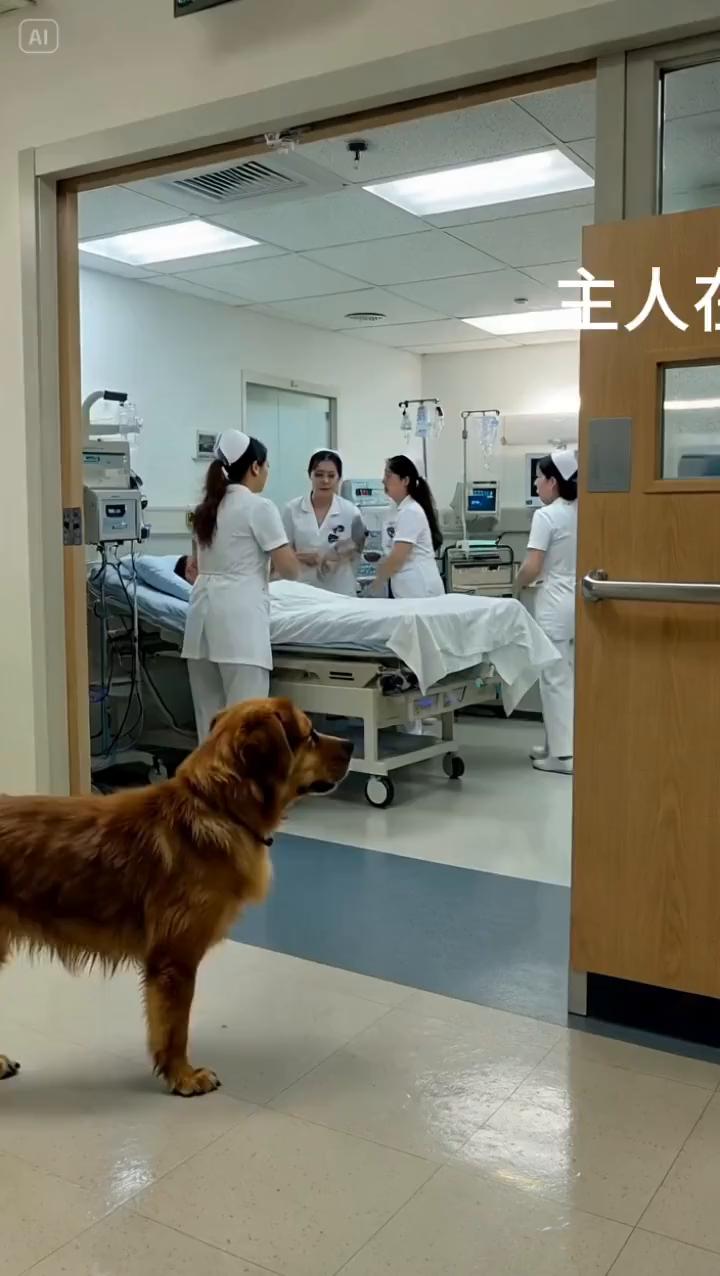 主人在抱救室无效死亡，尾追过的狗狗冲进抢救室，吓得护士们乱着一团。