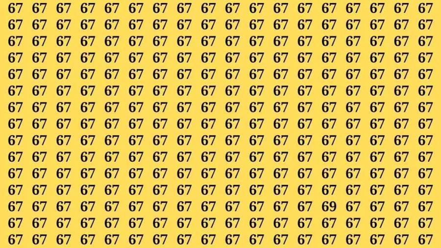 挑战你的眼力！图中黄色背景上满是数字组合“67”，但其中混入了一个“69”。接