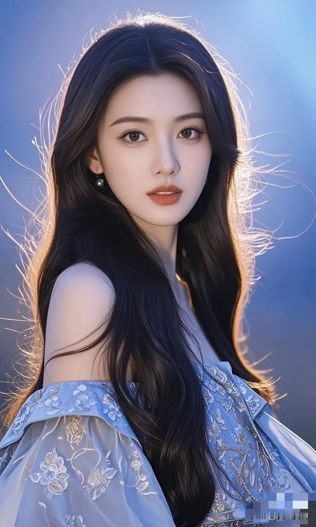 温柔蓝光下的梦幻少女，唯美动人