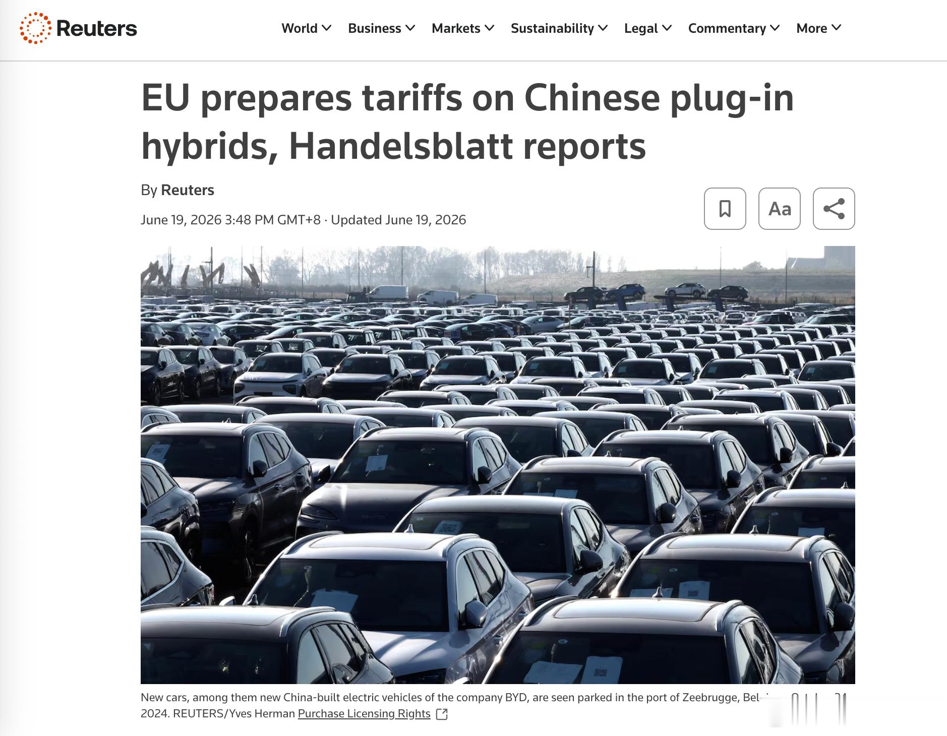 路透社报道，欧委会数周内将对中国PHEV加征反补贴税，相关调查已经启动。20