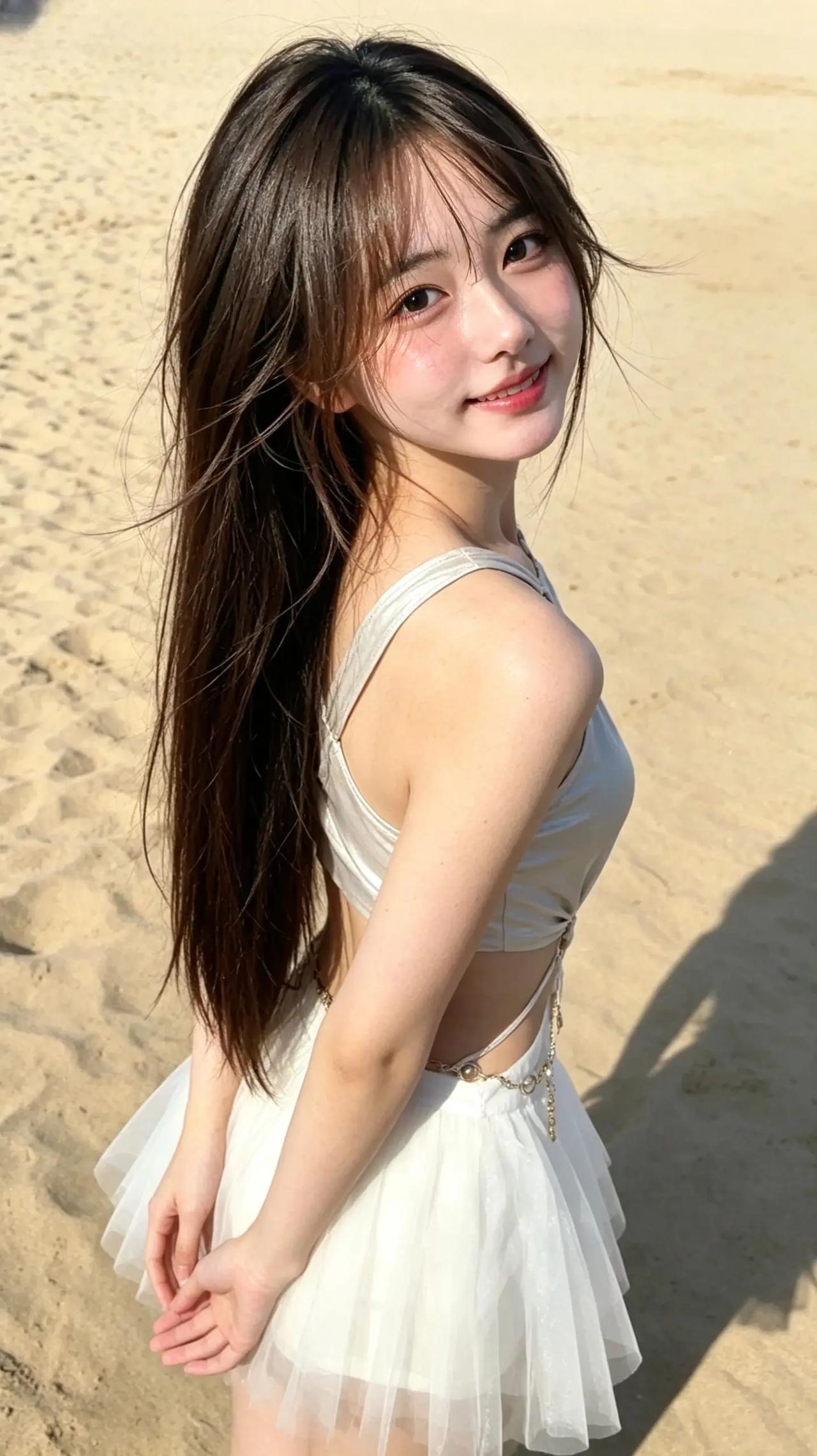 沙滩元气少女海滩ootd夏日海边有多出片