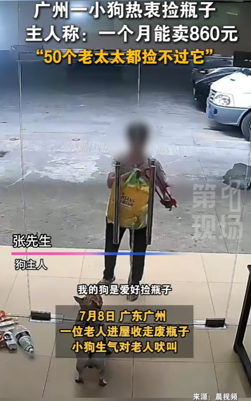 万物有灵是真的！”7月8日，广东广州，一老人进屋里收拾废旧瓶子，没曾想，一旁的小