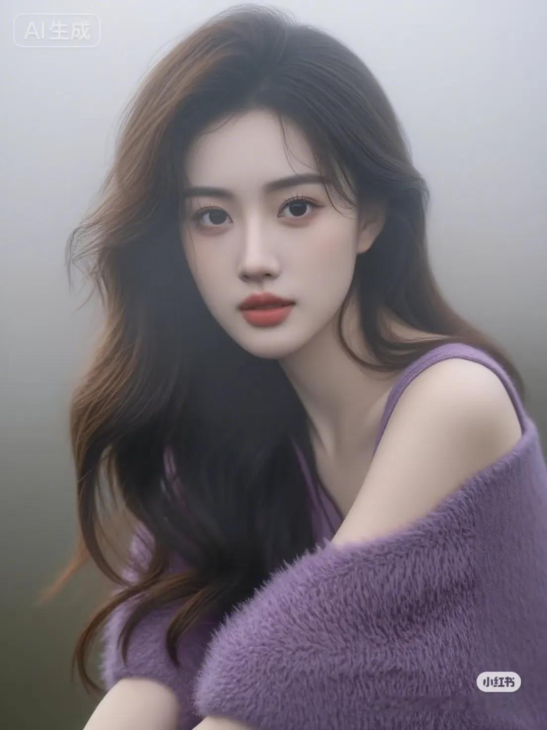 温柔紫调少女，梦幻般的美街拍高清美女