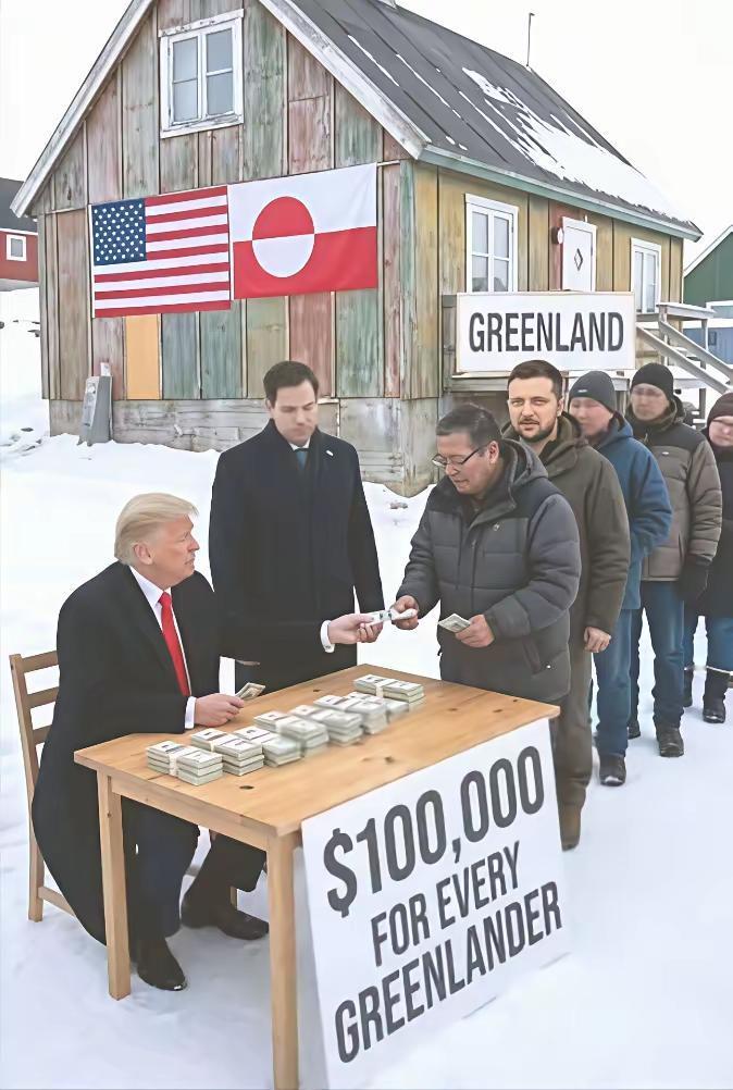 不错！在雪地里，有人给格陵兰人钱。