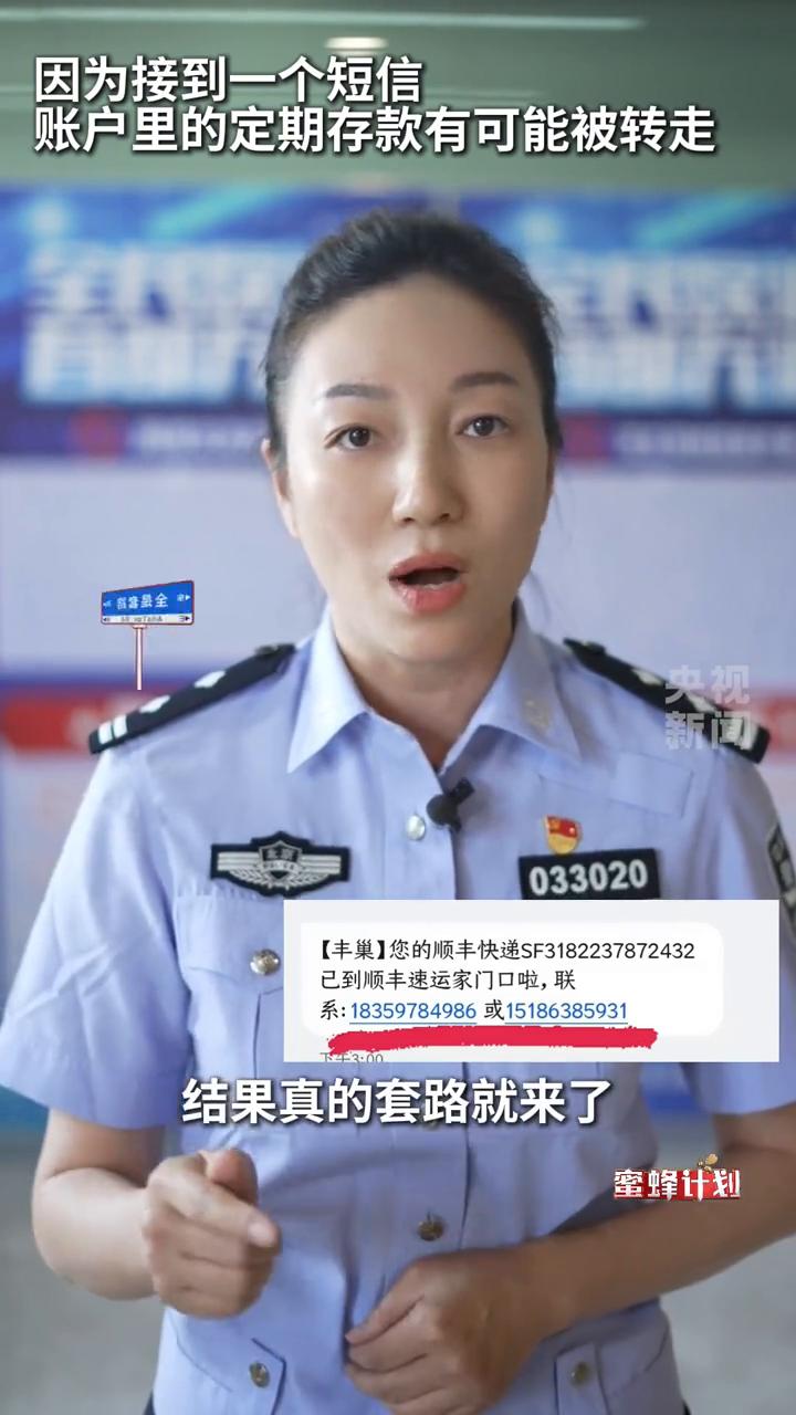 因为接到一个短信，账户里的定期存款有可能被转走。北京市公安局朝阳分局民警王佳。