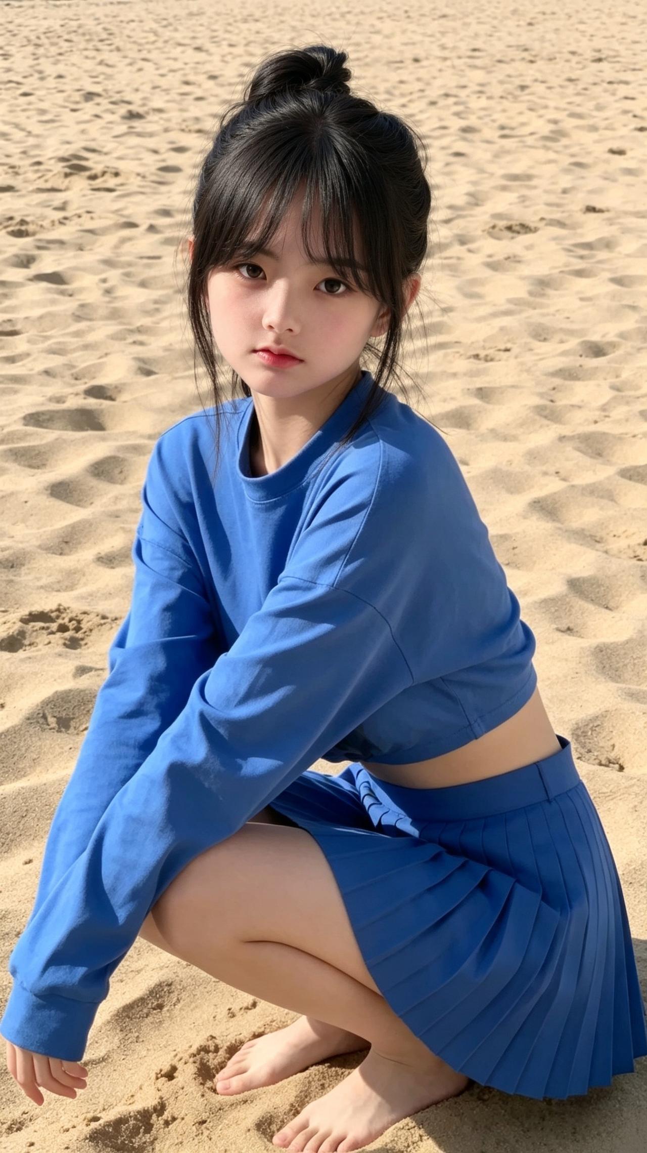 今天来海边玩了，所以海就应该是蓝色的搭配。美女究竟能有多美