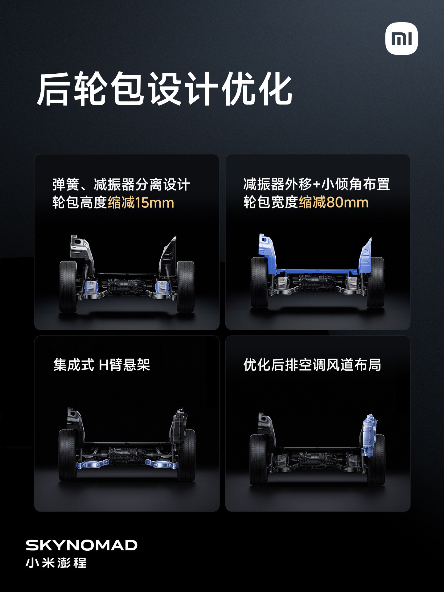 小米澎程系列的前后贯穿式纯平地板和超长滑轨设计的真的很巧妙它重新设计了整个后轮包