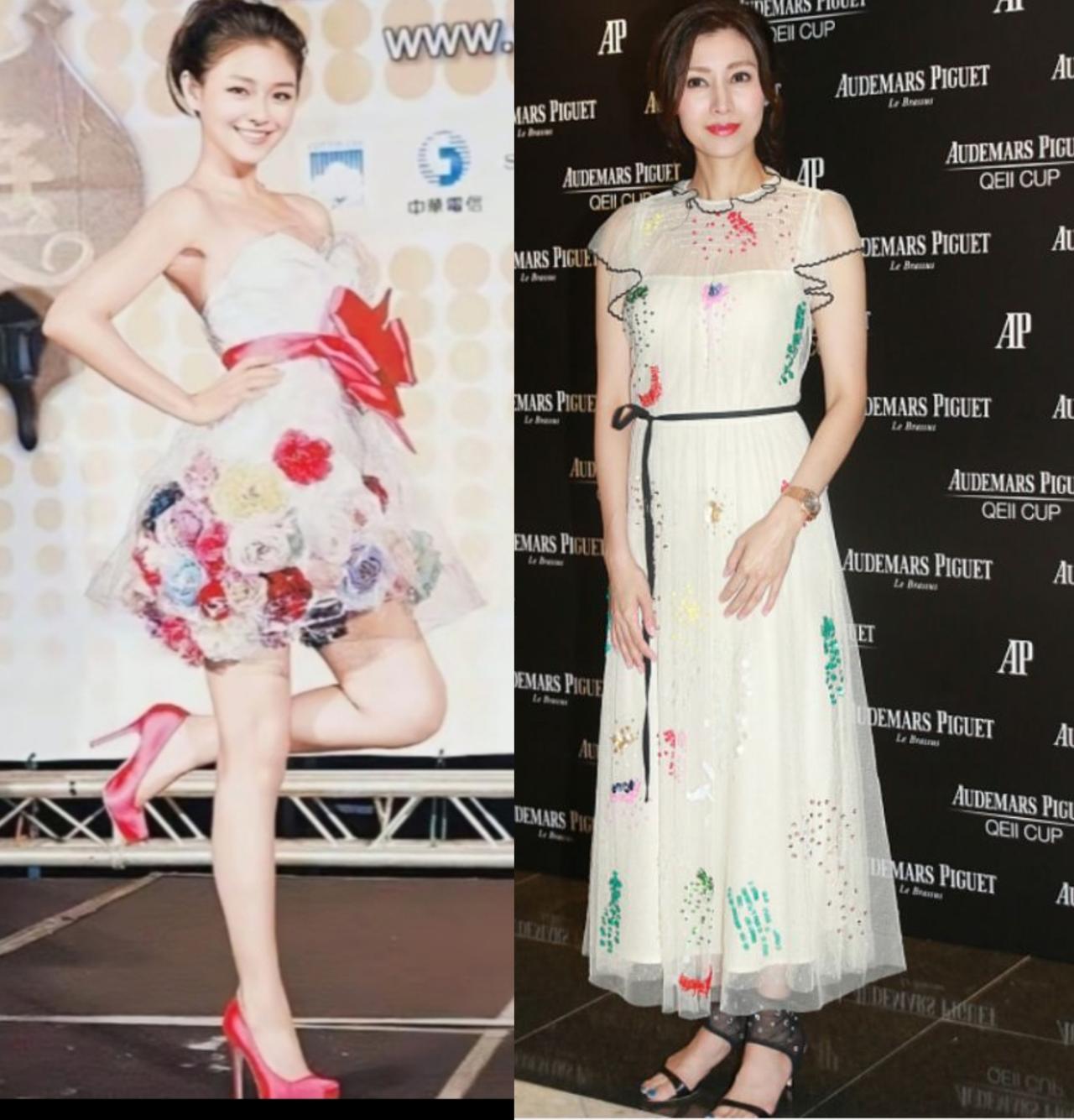 大S穿起粉粉嫩嫩、带花朵元素的少女连衣裙，特别自然舒服，完全没有违和感，自带一种