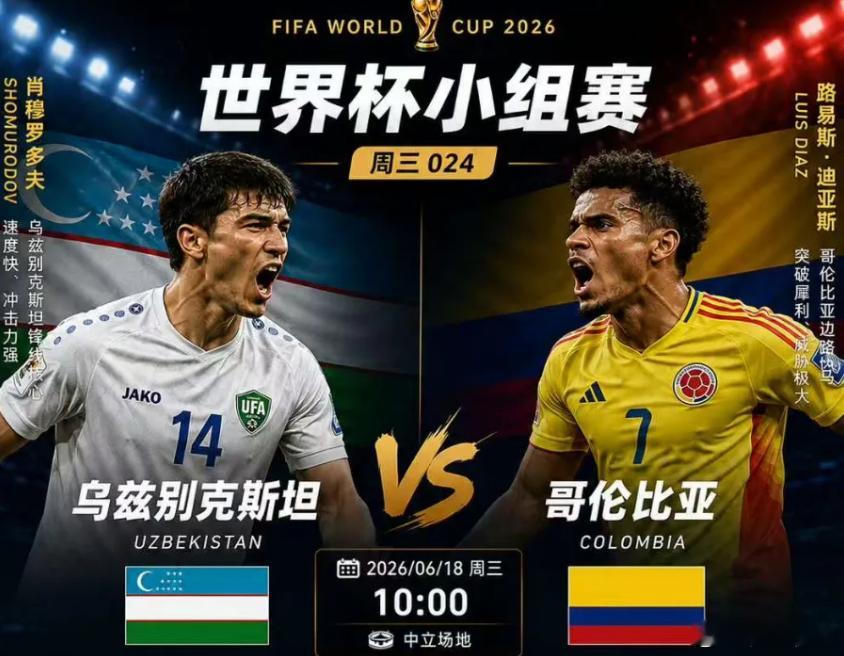今日最后一场稳稳发车乌兹别克vs哥伦比亚开球：乌兹别克罚牌：大2.5/3趋向