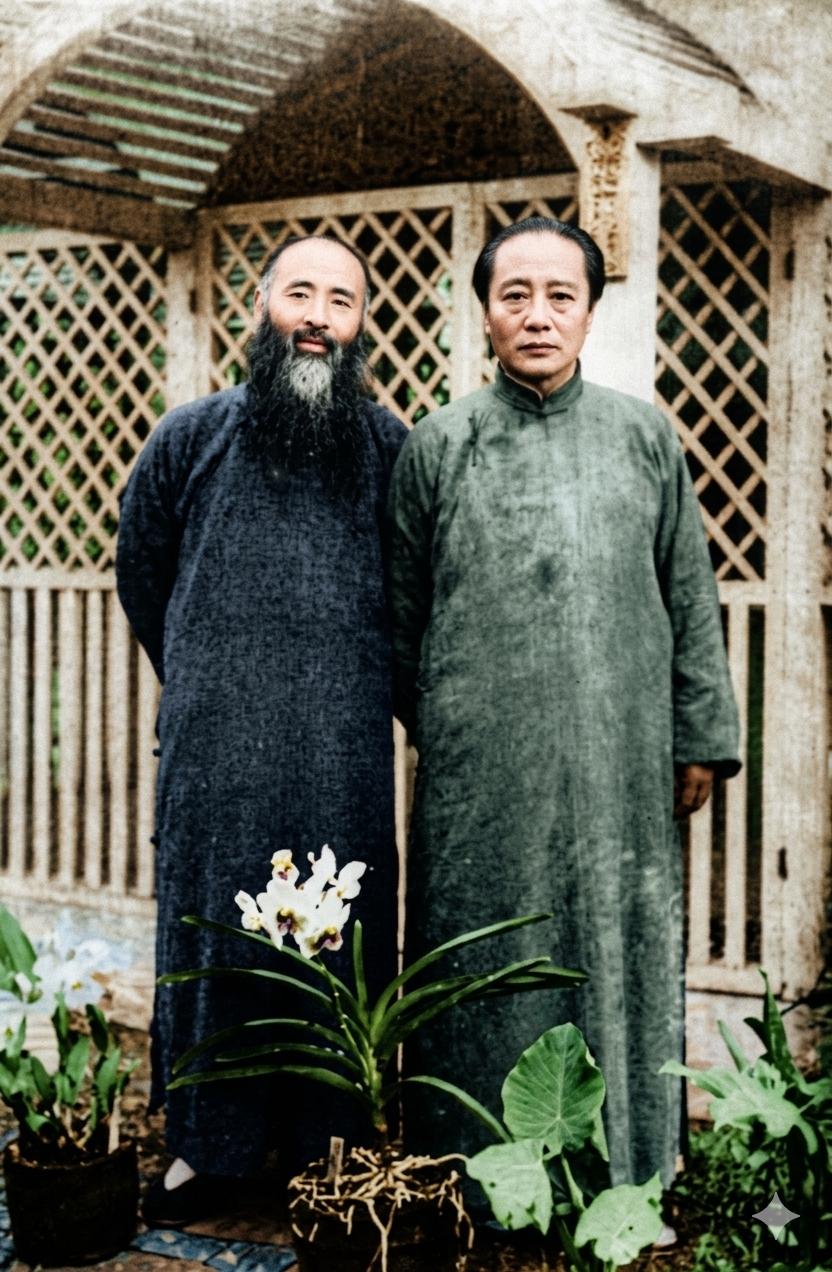 这张照片是中国近现代书画界的两位巨匠——张大千（左）与溥心畬（右）于1956年在