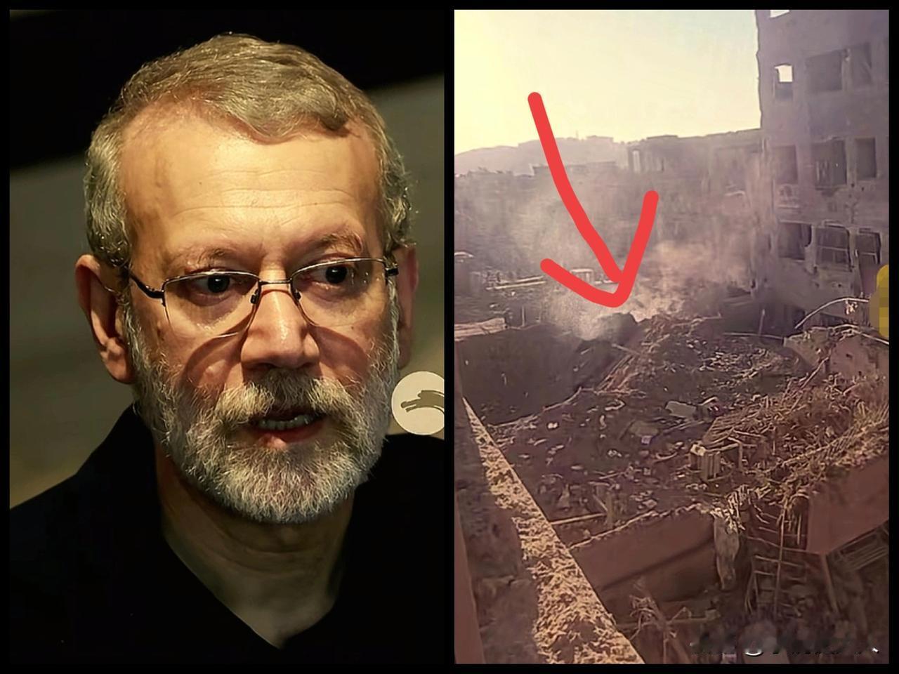 这是拉里贾尼女儿的家，被炸后成了一片废墟，这栋楼看着在中间位置，以色列的导弹就像