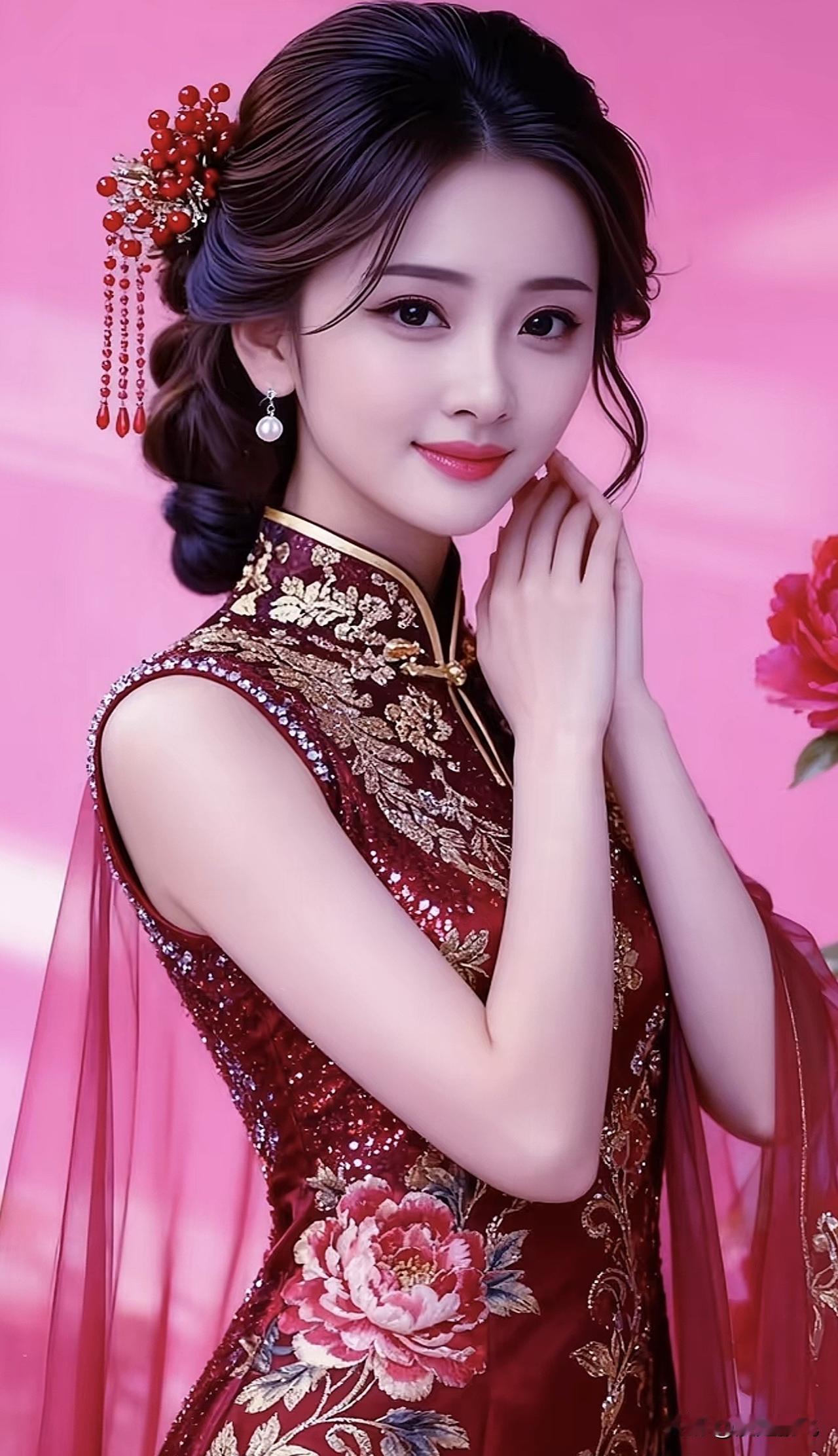 古典美人，红衣华服，温婉动人古典温婉美女古典汉服美人气质红妆女子古典汉服美