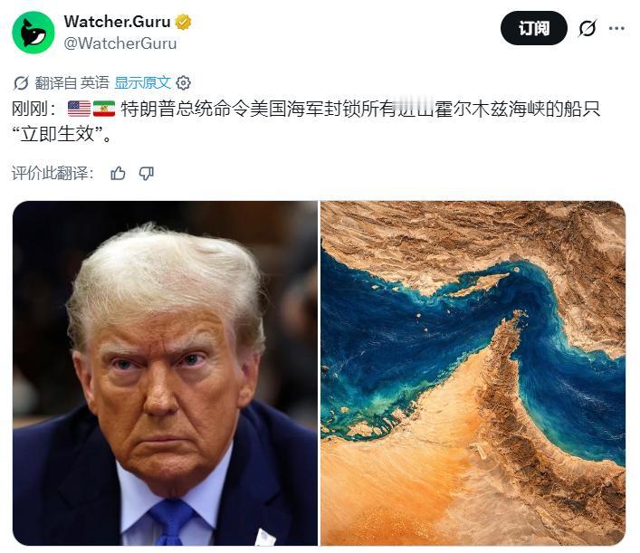 特朗普叫唤：美国海军封锁所有进出霍尔木兹海峡的船只“立即生效”。网友：那可能是