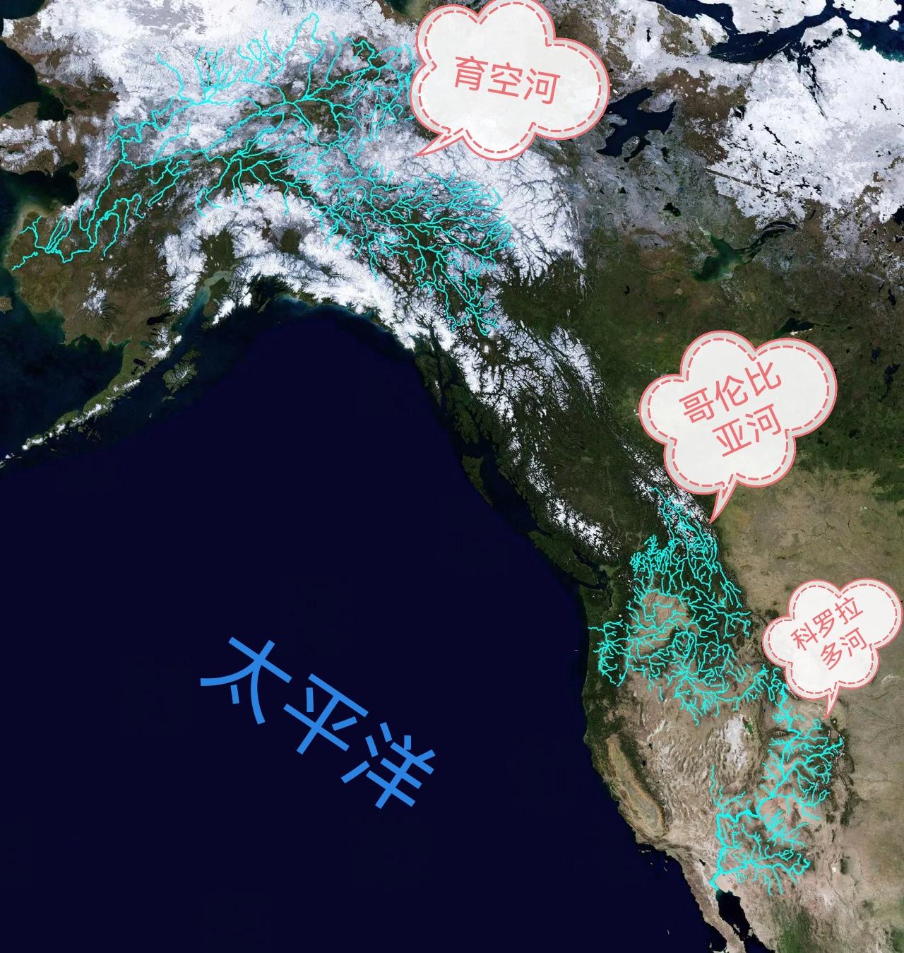 北美洲之所以有一些较大规模的河流注入太平洋，原因是西部的科迪勒拉山系，主脊落基山