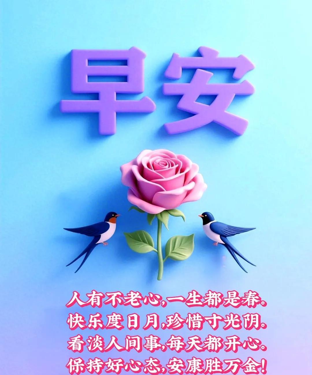 [玫瑰]早上好[玫瑰]人有不老心，一生都是春。快乐度日月，珍惜寸光阴。看淡