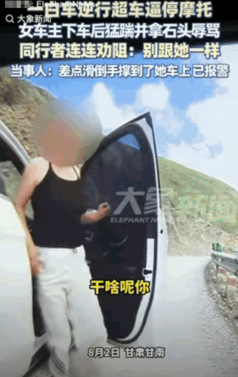 “严惩到底！”甘肃甘南，一男子骑摩托车拐弯时，突然被逆行超车的汽车逼停，还没等男