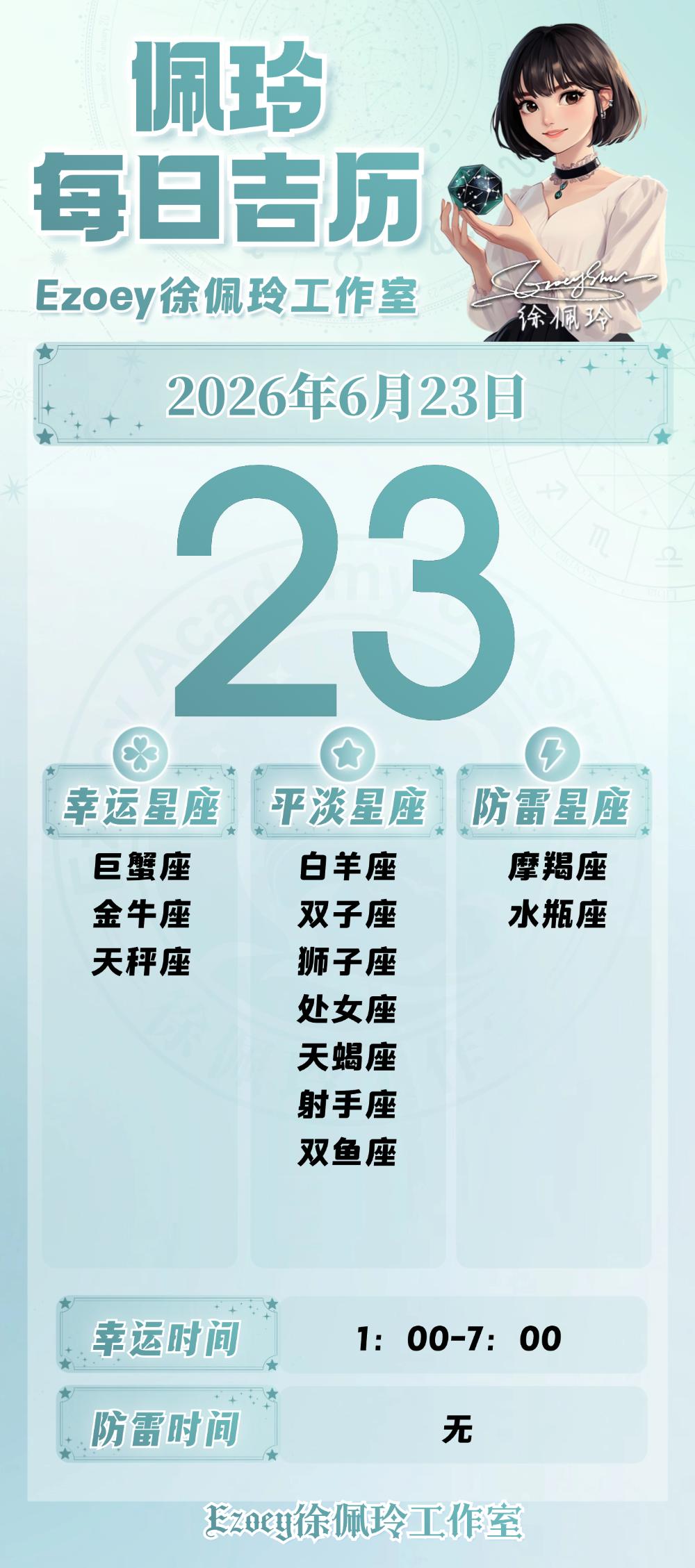 【6.23日播报】温暖幸福日幸运星星：巨蟹座、金牛座、天秤座——Ezoey徐佩
