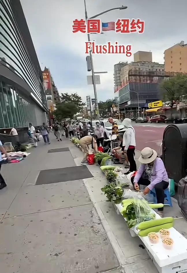华人大爷大妈摆摊卖菜占领纽约早市纽约法拉盛的清晨，一组街头画面在网上刷屏。天