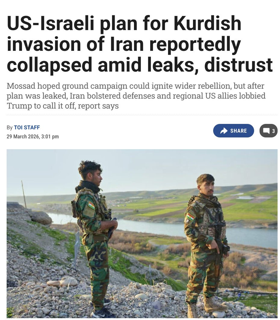 🔻第12频道报道，以色列（包括摩萨德）制定了一项计划，支持数万名库尔德武装人员