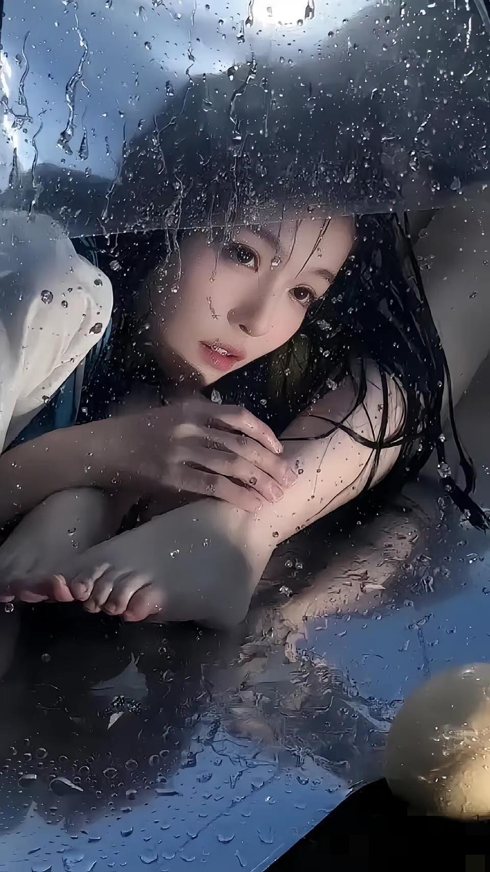 雨夜，玻璃窗前的两个美女！将女孩子的美，聚焦于这一抹之间，确实是极品[赞][