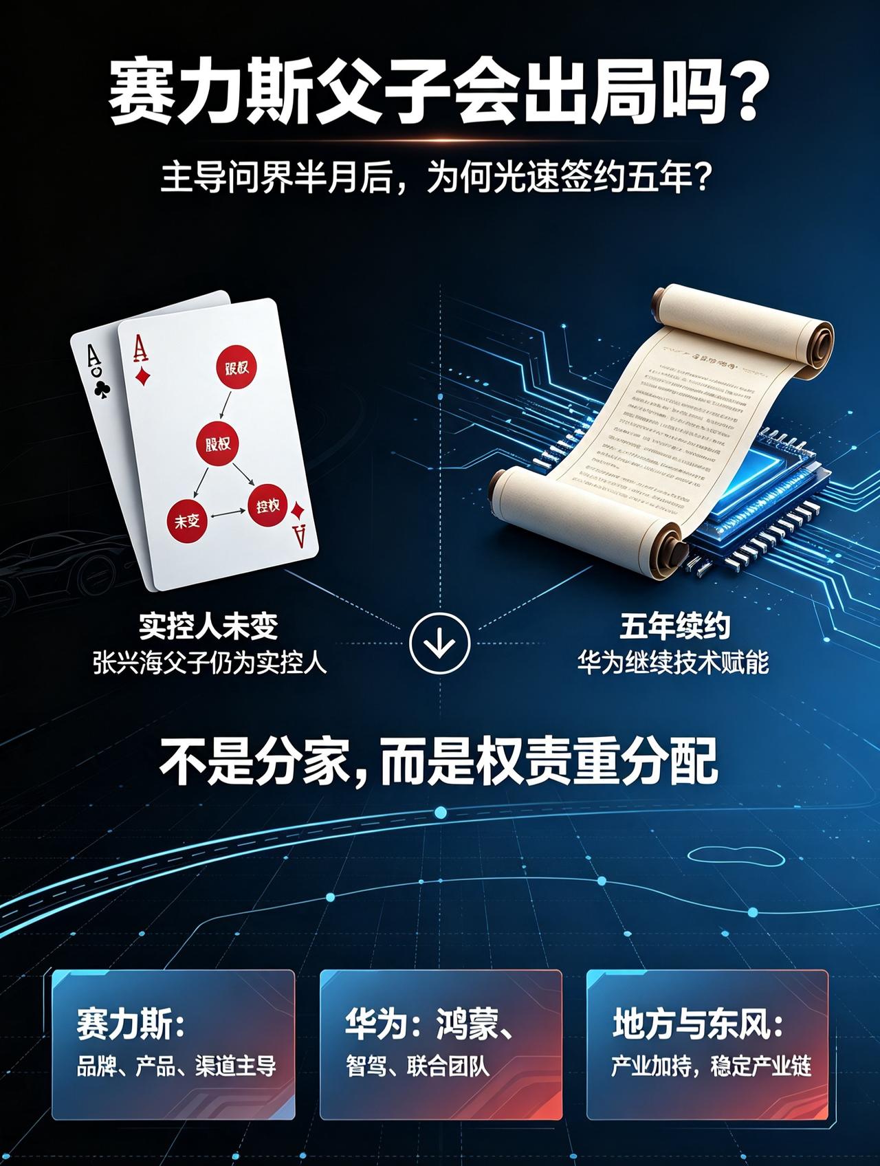 赛力斯张氏父子会不会出局呢？宣布主导问界短短半月又光速与华为签约五年，究竟发生了
