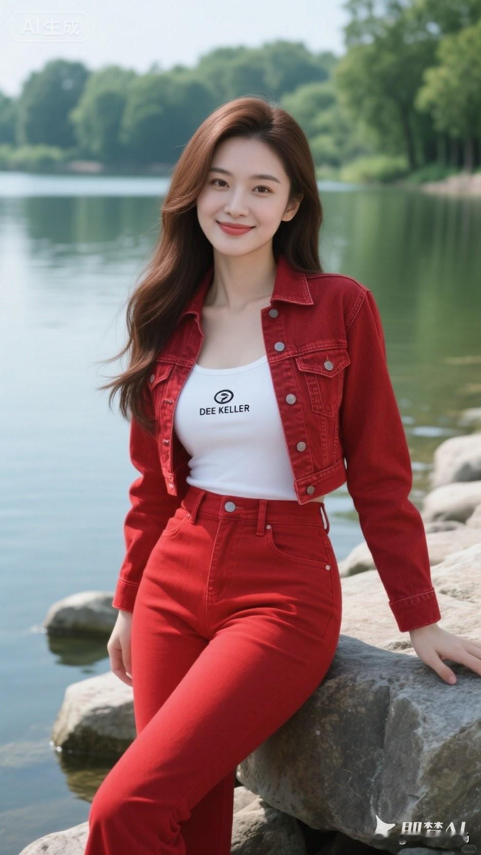 夏日穿搭指南🌞✨红衣少女与湖畔的浪漫邂逅💕