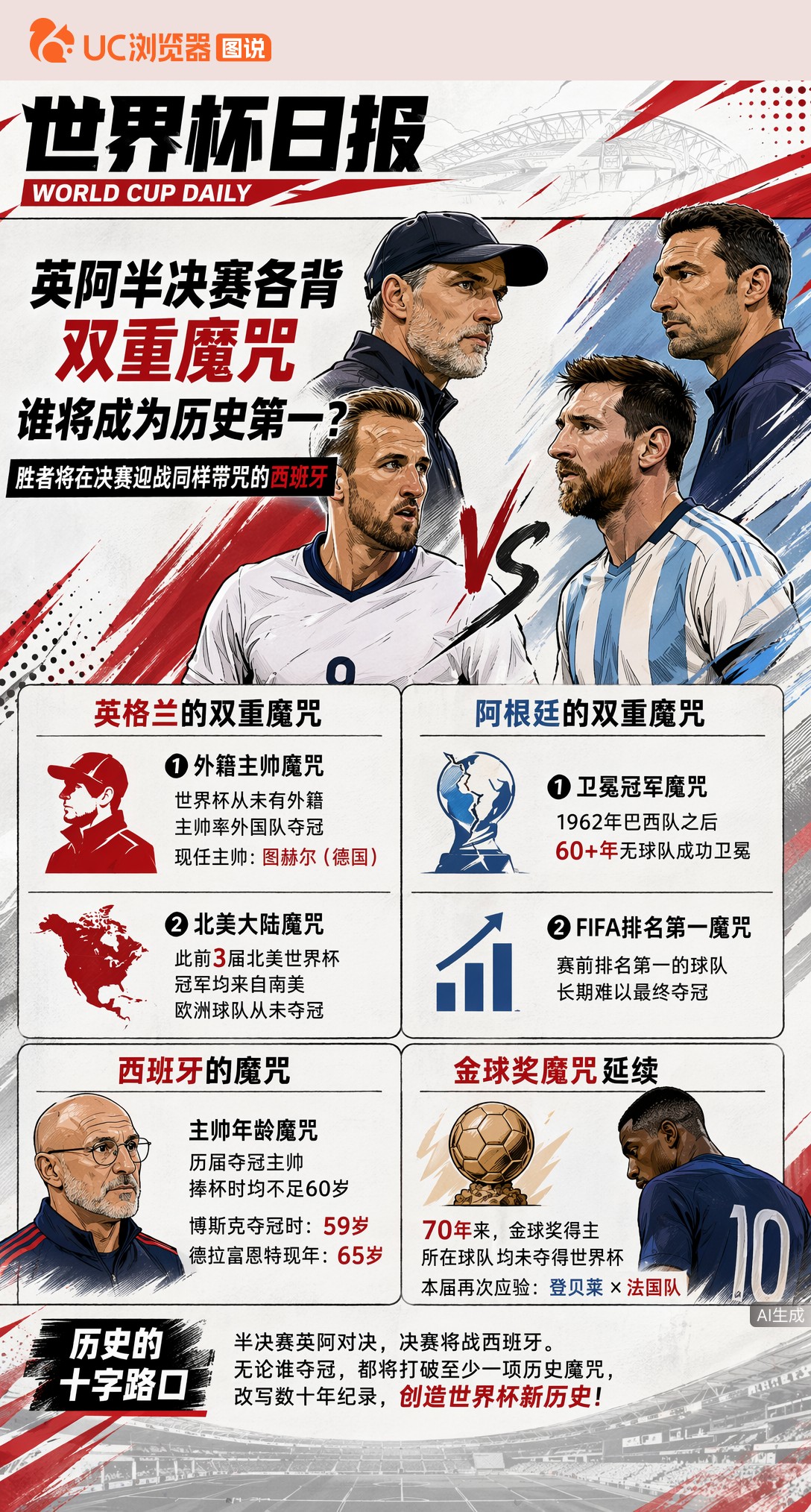 英阿半决赛各背双重魔咒，谁将成为历史第一？