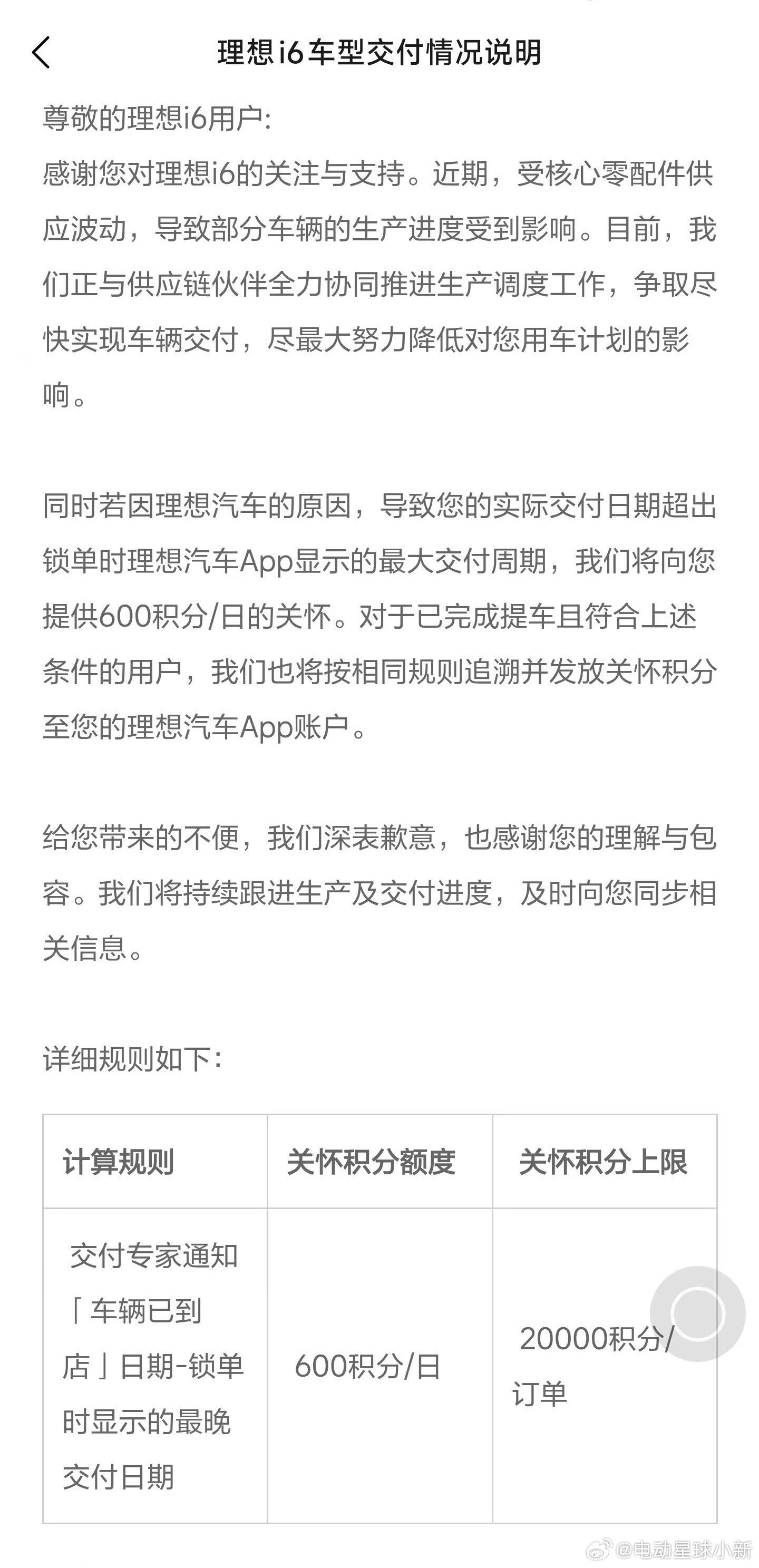 理想发布了i6的交付说明：近期部分核心零配件供应出现波动，导致部分车型的生产