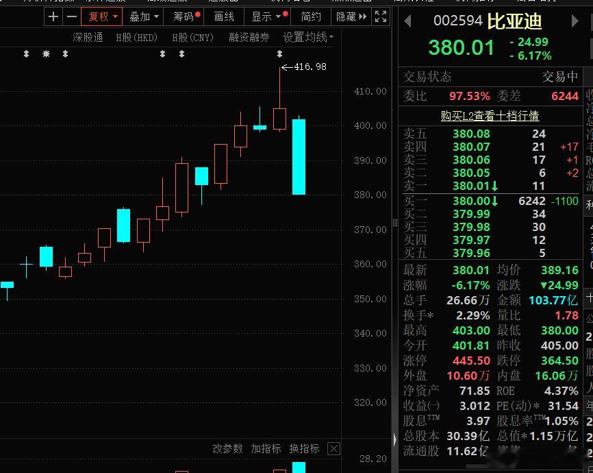 比亚迪今天大跌，市值蒸发数百亿，投资者损失惨重。毫无疑问和某车企老总言论“汽车界